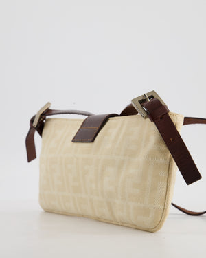 Fendi Vintage Cream Zucca Canvas Baguette Bag with Silver Hardware