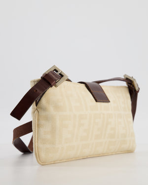 Fendi Vintage Cream Zucca Canvas Baguette Bag with Silver Hardware