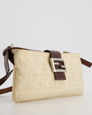 Fendi Vintage Cream Zucca Canvas Baguette Bag with Silver Hardware