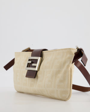 Fendi Vintage Cream Zucca Canvas Baguette Bag with Silver Hardware