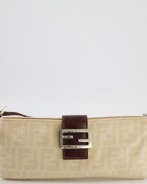 Fendi Vintage Cream Zucca Canvas Baguette Bag with Silver Hardware