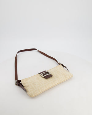 Fendi Vintage Cream Zucca Canvas Baguette Bag with Silver Hardware