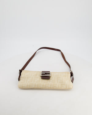 Fendi Vintage Cream Zucca Canvas Baguette Bag with Silver Hardware