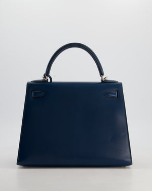 *VERY RARE* Hermès Kelly 28 Sellier Bag in Bleu De Prusse Box Calf Leather with Guilloche Palladium Hardware