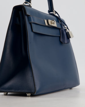 *VERY RARE* Hermès Kelly 28 Sellier Bag in Bleu De Prusse Box Calf Leather with Guilloche Palladium Hardware