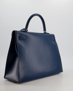 *VERY RARE* Hermès Kelly 35 Sellier Bag in Bleu De Prusse Box Calf Leather with Guilloche Palladium Hardware
