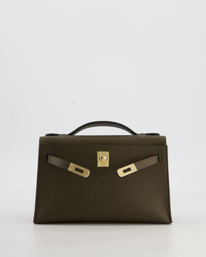 *NEW COLOUR* Hermès Mini Kelly Pochette Bag in Vert Loden Swift Leather and Permabrass Hardware