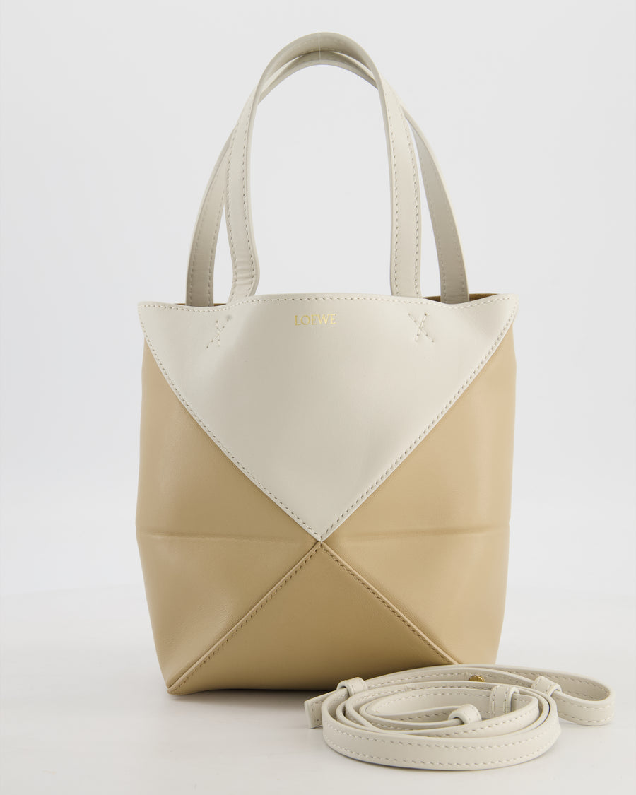 Loewe Mini Puzzle Fold Tote Bag in Calfskin Leather with Gold Hardware