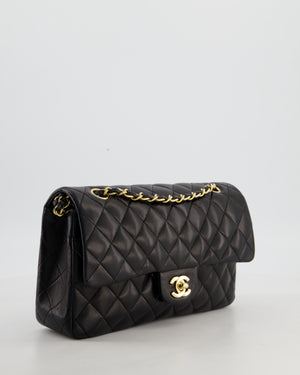 Chanel Black Vintage Classic Medium Double Flap Bag in Lambskin Leather with 24k Gold Hardware