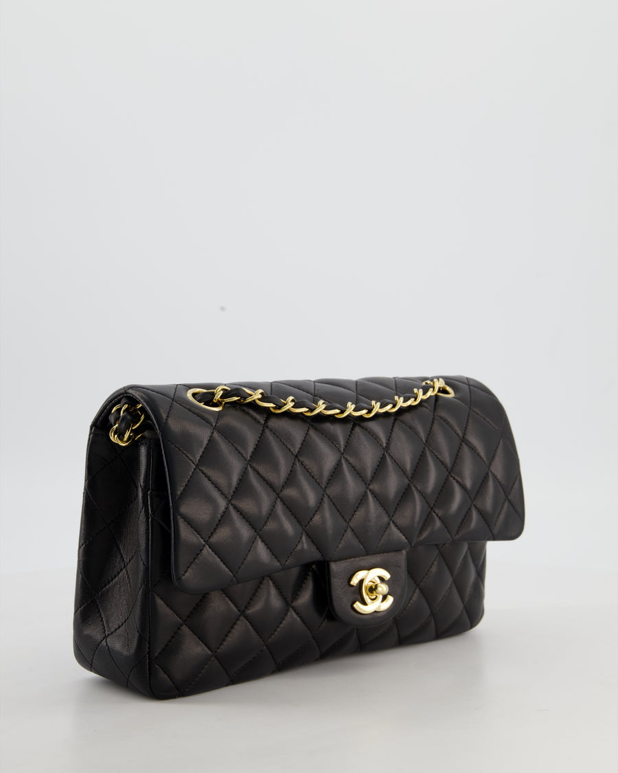 Chanel Black Vintage Classic Medium Double Flap Bag in Lambskin Leather with 24k Gold Hardware