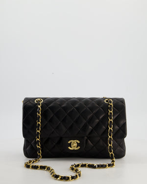 Chanel Black Vintage Classic Medium Double Flap Bag in Lambskin Leather with 24k Gold Hardware