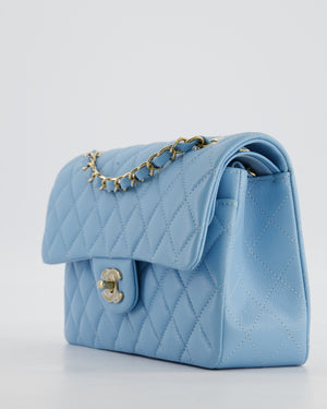 *HOT* Chanel Baby Blue Small Classic Double Flap Bag in Caviar Leather with Gold Hardware