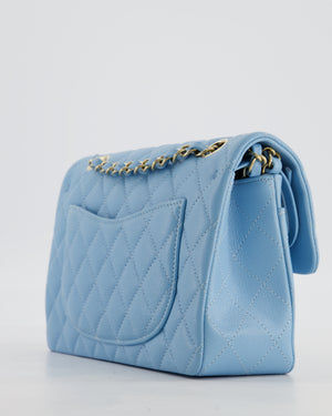 *HOT* Chanel Baby Blue Small Classic Double Flap Bag in Caviar Leather with Gold Hardware