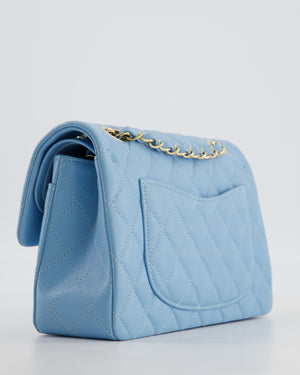 *HOT* Chanel Baby Blue Small Classic Double Flap Bag in Caviar Leather with Gold Hardware