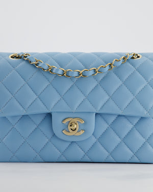 *HOT* Chanel Baby Blue Small Classic Double Flap Bag in Caviar Leather with Gold Hardware