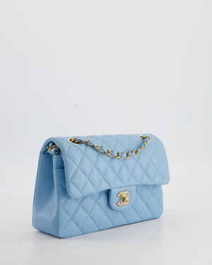 *HOT* Chanel Baby Blue Small Classic Double Flap Bag in Caviar Leather with Gold Hardware