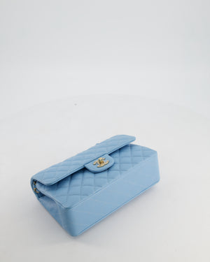 *HOT* Chanel Baby Blue Small Classic Double Flap Bag in Caviar Leather with Gold Hardware