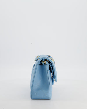 *HOT* Chanel Baby Blue Small Classic Double Flap Bag in Caviar Leather with Gold Hardware