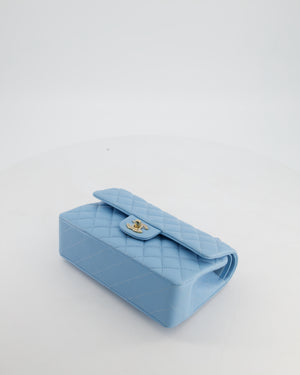 *HOT* Chanel Baby Blue Small Classic Double Flap Bag in Caviar Leather with Gold Hardware