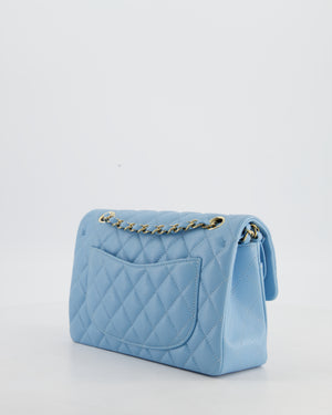 *HOT* Chanel Baby Blue Small Classic Double Flap Bag in Caviar Leather with Gold Hardware