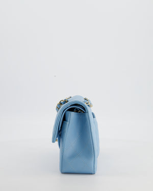 *HOT* Chanel Baby Blue Small Classic Double Flap Bag in Caviar Leather with Gold Hardware