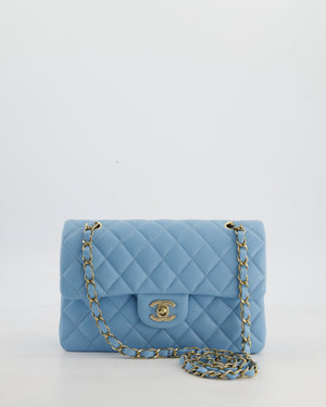 *HOT* Chanel Baby Blue Small Classic Double Flap Bag in Caviar Leather with Gold Hardware