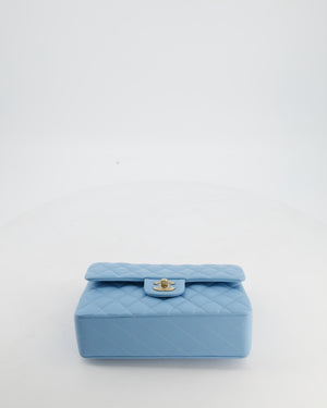 *HOT* Chanel Baby Blue Small Classic Double Flap Bag in Caviar Leather with Gold Hardware