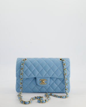 *HOT* Chanel Baby Blue Small Classic Double Flap Bag in Caviar Leather with Gold Hardware