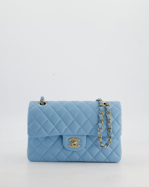 *HOT* Chanel Baby Blue Small Classic Double Flap Bag in Caviar Leather with Gold Hardware