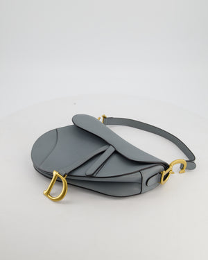 Christian Dior Sky Blue Medium Saddle Bag in Goatskin Leather with Antique Gold Hardware