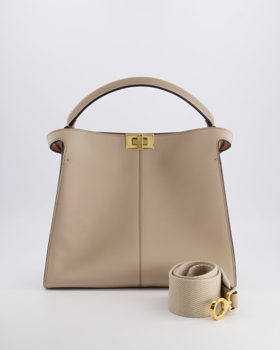 Fendi Light Beige Medium XLite Peekaboo Leather Bag with Gold Hardware RRP £3,500