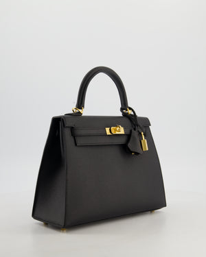 *HOT* Hermès Kelly 25 Sellier Bag in Noir Epsom Leather with Gold Hardware