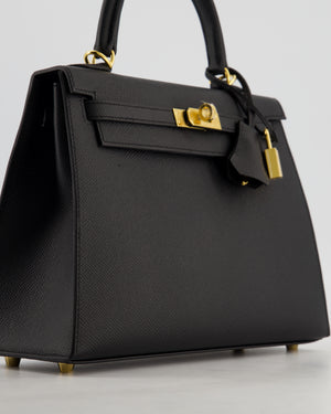 *HOT* Hermès Kelly 25 Sellier Bag in Noir Epsom Leather with Gold Hardware