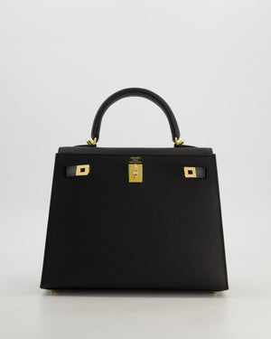 *HOT* Hermès Kelly 25 Sellier Bag in Noir Epsom Leather with Gold Hardware