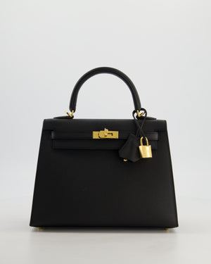 *HOT* Hermès Kelly 25 Sellier Bag in Noir Epsom Leather with Gold Hardware