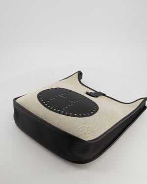 Hermès Evelyne III 29 Bag in Ecru Toile Canvas with Noir Taurillon Clemence Leather and Palladium Hardware