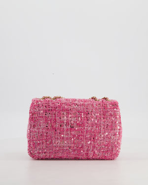 *HOT* Chanel Small Pink Single Flap Bag in Tweed & Sequins with Gold Hardware
