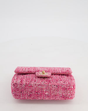 *HOT* Chanel Small Pink Single Flap Bag in Tweed & Sequins with Gold Hardware
