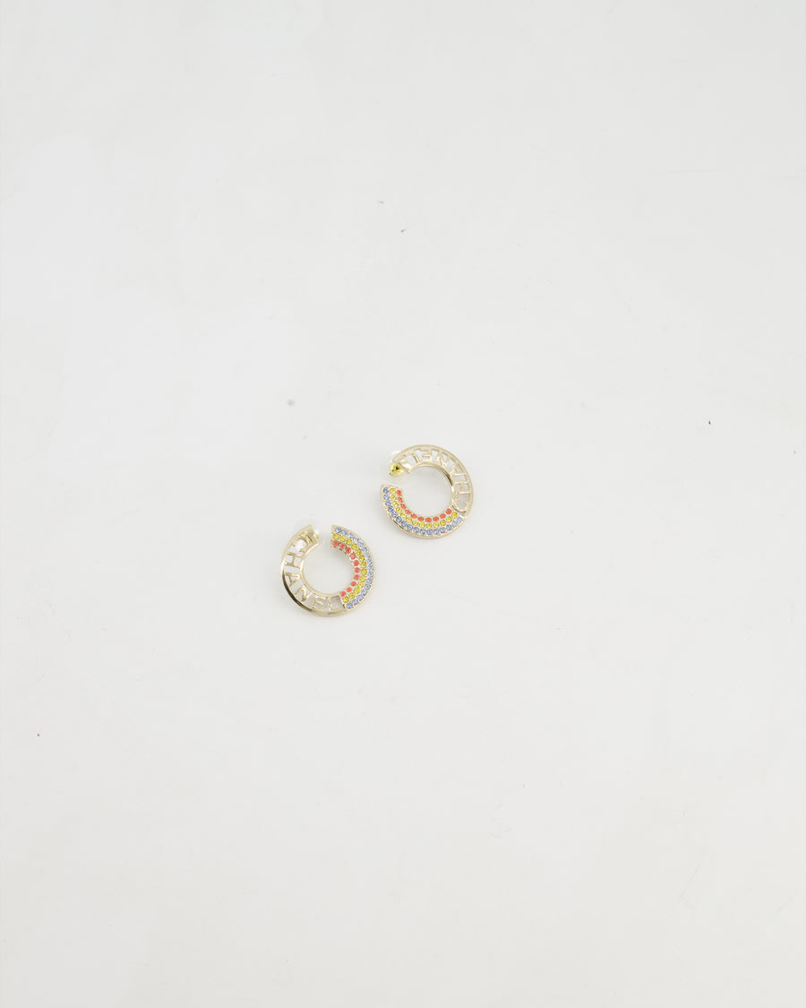 Chanel 23C Rainbow Loop Earrings with Logo & Crystals Details