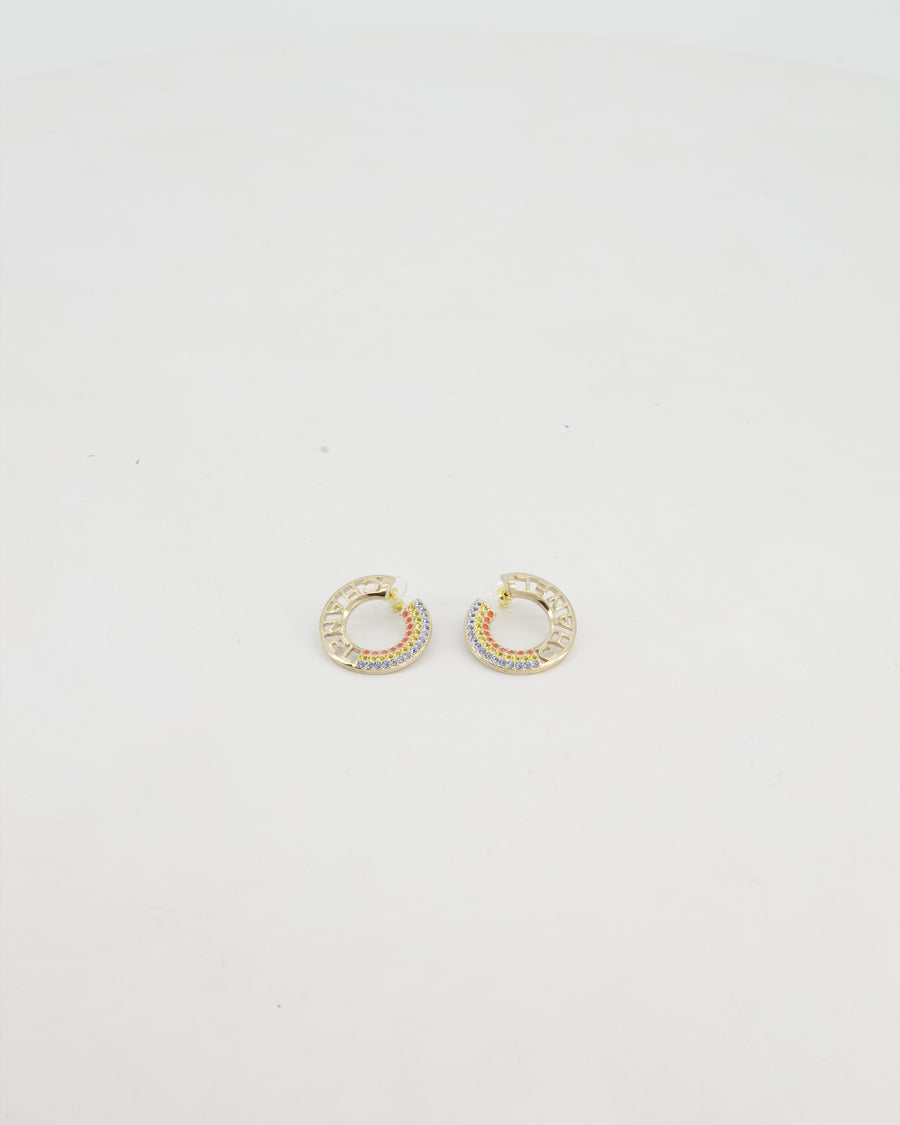 Chanel 23C Rainbow Loop Earrings with Logo & Crystals Details