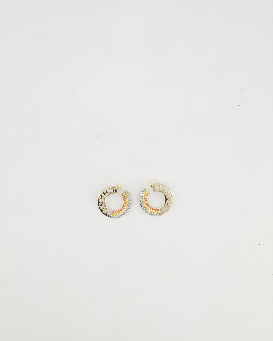 Chanel 23C Rainbow Loop Earrings with Logo & Crystals Details