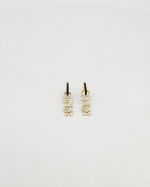 *HOT* Chanel 22K Large Champagne Gold Pendant Earrings with Logo Detail