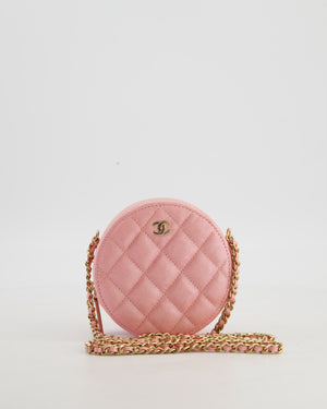 Chanel Iridescent Pink Round Clutch with Chain in Caviar Leather with Gold Hardware