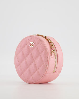 Chanel Iridescent Pink Round Clutch with Chain in Caviar Leather with Gold Hardware