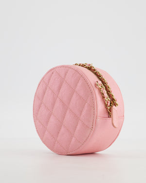 Chanel Iridescent Pink Round Clutch with Chain in Caviar Leather with Gold Hardware