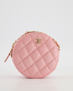 Chanel Iridescent Pink Round Clutch with Chain in Caviar Leather with Gold Hardware
