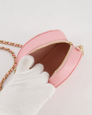 Chanel Iridescent Pink Round Clutch with Chain in Caviar Leather with Gold Hardware