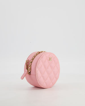 Chanel Iridescent Pink Round Clutch with Chain in Caviar Leather with Gold Hardware