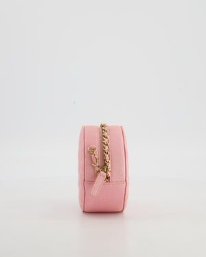 Chanel Iridescent Pink Round Clutch with Chain in Caviar Leather with Gold Hardware