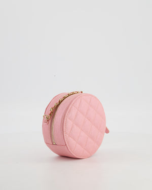 Chanel Iridescent Pink Round Clutch with Chain in Caviar Leather with Gold Hardware